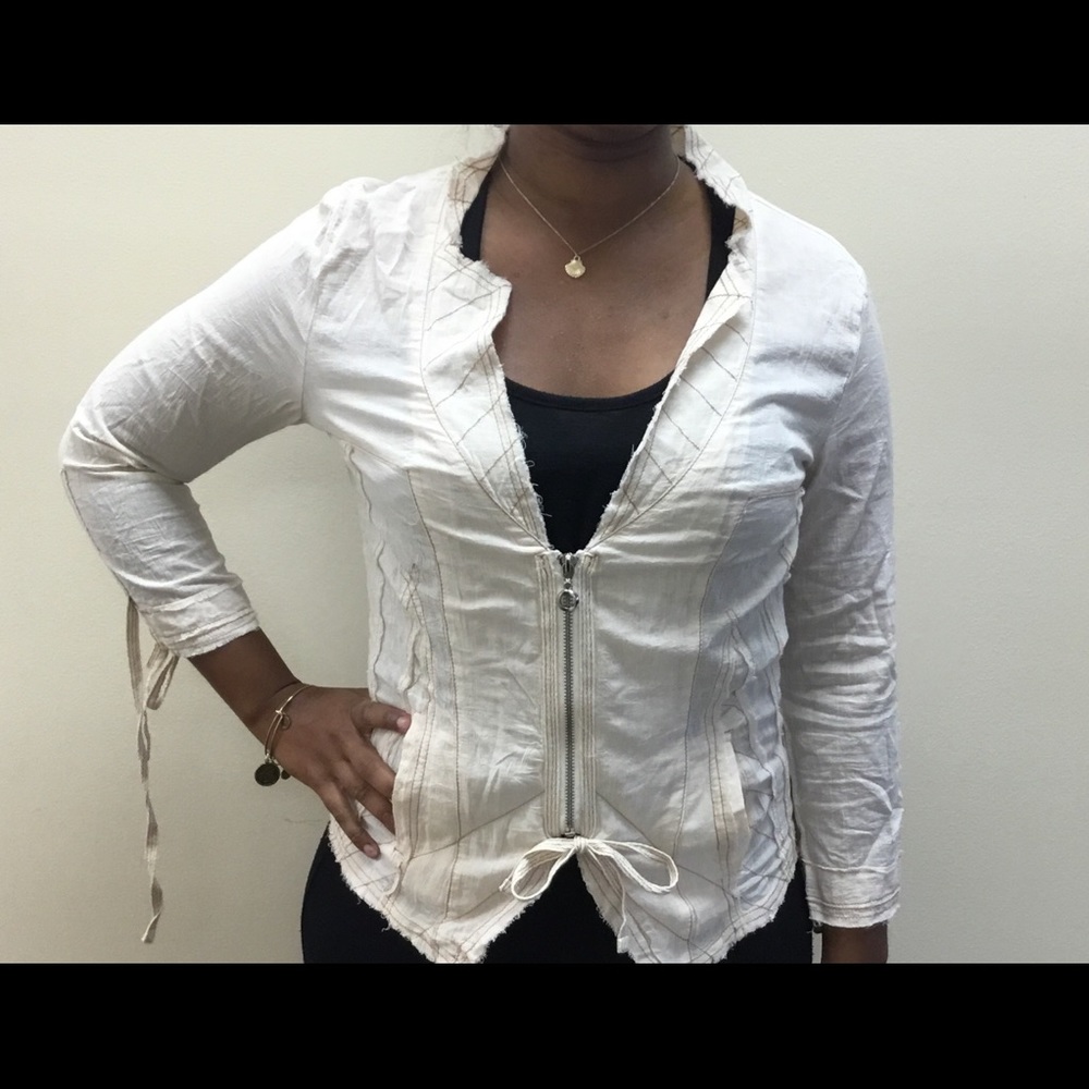 Cream zip up blouse